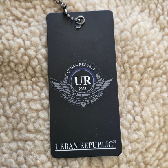 Urban Republic Charcoal Peacoat Jacket Sherpa Lined Double Breasted Men Size L - Picture 12 of 13